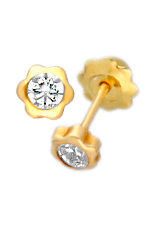 pendientes chaton flor oro amarillo 18k y circon foto lateral 234_1025_01