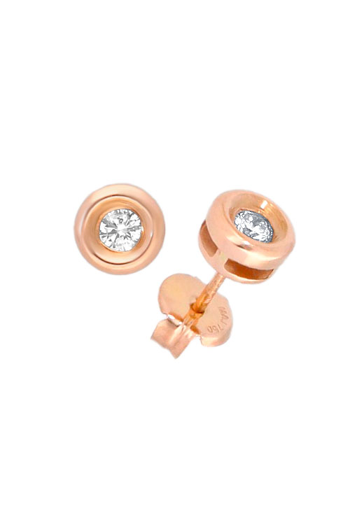 pendientes chaton oro rosa 18 kilates con diamante talla brillante fotografia de lado precio barato en joyeria online