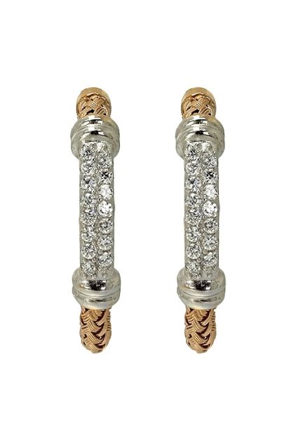 pendientes de aro plata chapada en IP rosa y circonitas vista frontal 248_0362-RB