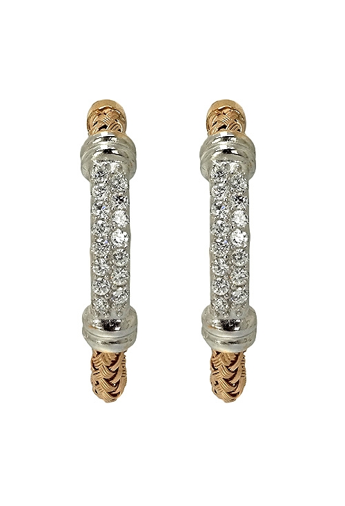 pendientes de aro plata chapada en IP rosa y circonitas vista frontal 248_0362-RB