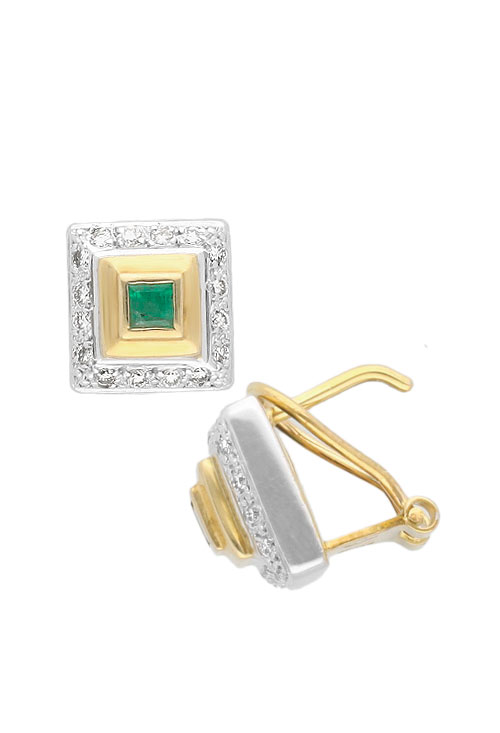 pendientes de oro 18 kilates con esmeralda y diamantes precio barato en joyeria online foto de lado 133_3871-P_01
