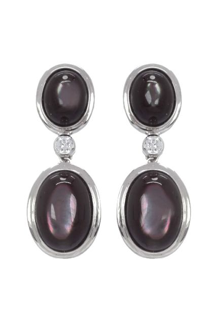 Pendientes de oro blanco 18 ktes de colgar madre perla negra y circonita en joyeria online a los mejores precios de internet frontal