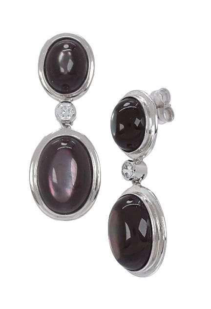 Pendientes de oro blanco 18 ktes de colgar madre perla negra y circonita en joyeria online a los mejores precios de internet lateral