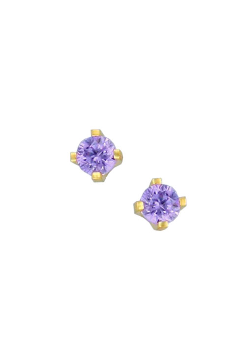 pendientes de oro para bebe color morado para las nacidas en febrero vista frontal 030_1055FB