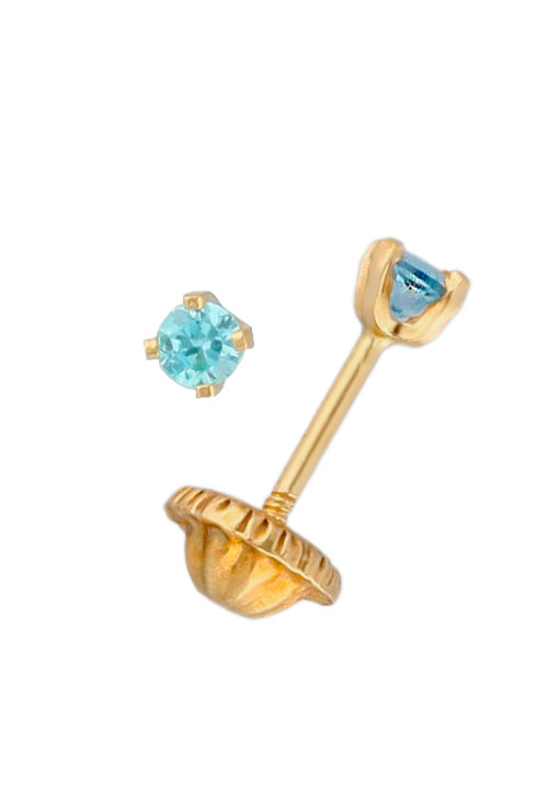 pendientes de oro para bebe cuarzos azul topacio para las nacidas en marzo vista lateral 030_1055MZ_01