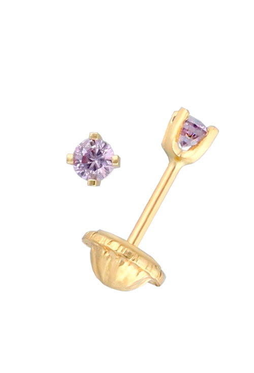 pendientes de oro para bebe cuarzos color amatista para las nacidas en junio vista lateral 030_1055JN_01