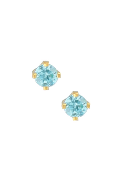 pendientes de oro para bebe cuarzos color azul aguamarina para las nacidas en mayo vista frontal 030_1055DI