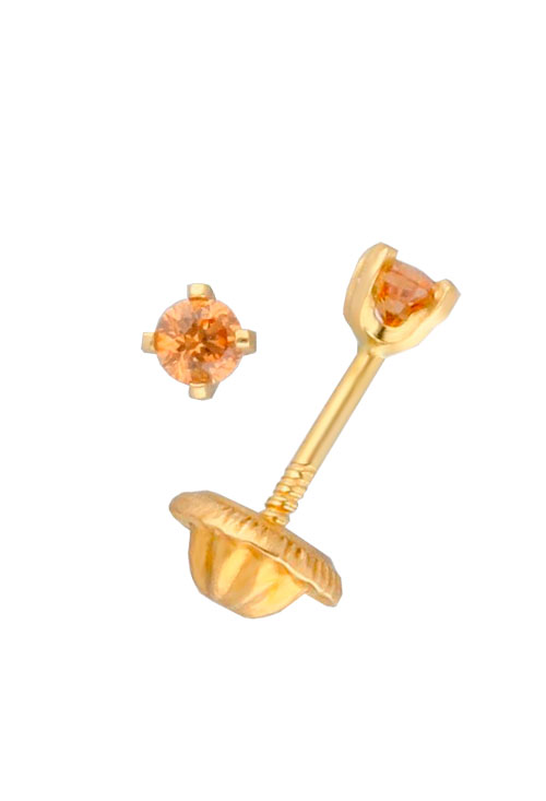 pendientes de oro para bebe cuarzos color champan citrino para las niñas nacidas en noviembre vista de lado 030_1055NV_01