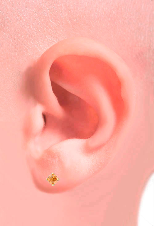 pendientes de oro para bebe cuarzos color champan citrino para las niñas nacidas en noviembre vista modelo oreja de bebe 030_1055NV_02