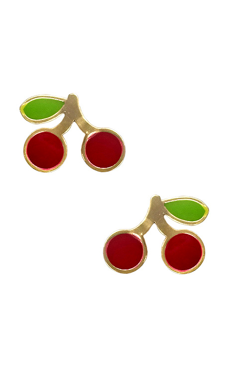 pendientes de oro racemo de cerezas esmaltados en colores rojo y verde foto frontal 002_53228-P