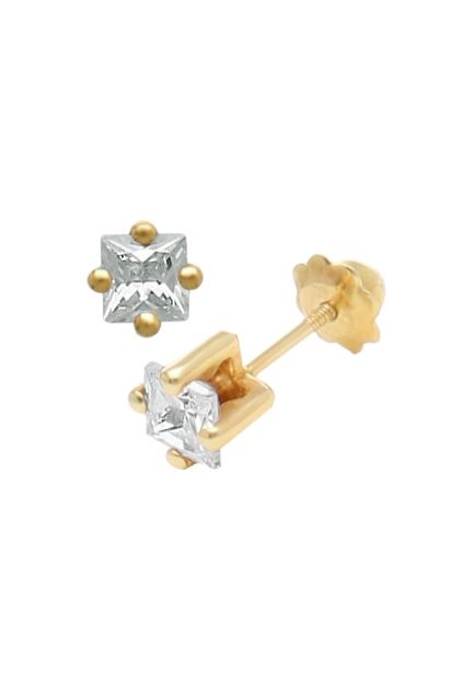 pendientes dormilonas para bebe oro y circones vista frontal y lateral