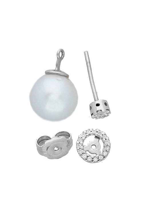 pendientes 3 en 1 oro blanco 18 kilates perlas australianas y diamantes vista individual componentes