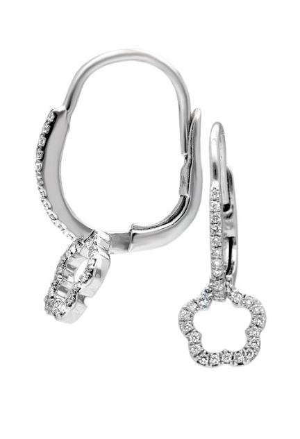 pendientes largo tipo aretes oro blanco primera ley 18 kilates con diamantes talla brillante diseño floral ballestilla antigua foto lateral 026_A105_01