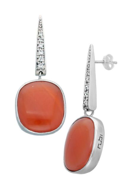 pendientes de plata largos con ágatas carneolas y circonitas a precio outlet fotografia toma de lado