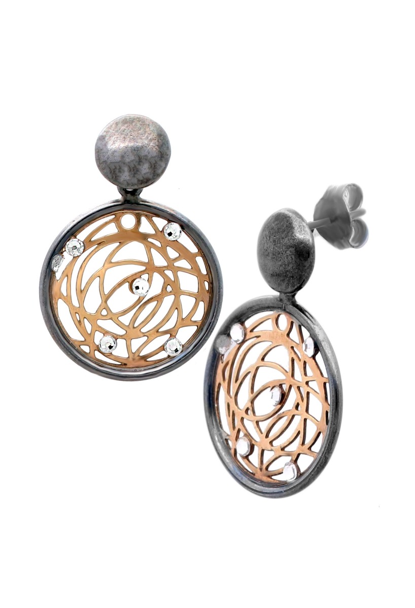 pendientes largos de plata bicolor fotografia toma frontal y lateral