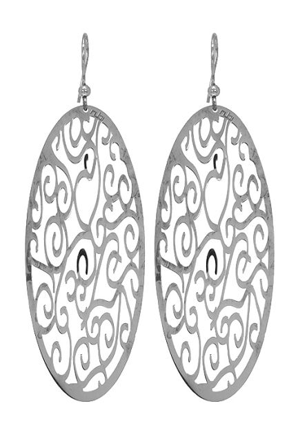 pendientes largos de plata de ley forma ovalada toda calada adornos arabes vista de frente 144_ART6