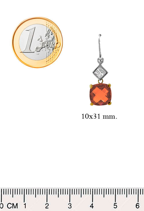 Pendientes largos oro bicolor con citrino rojo y circonita. 146_H107-CR-120386