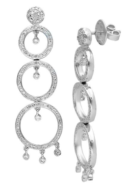 pendientes largos oro blanco 18 kilates 3 circulos en disminucion con 220 diamantes vista lateral joyeria online