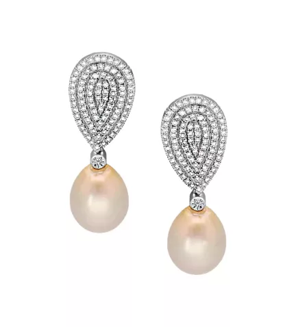 pendientes de oro blanco con perlas australianas y brillantes