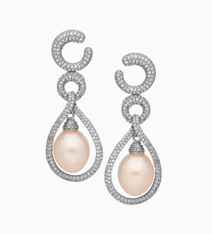 pendientes de oro blanco con diamantes y perlas australianas