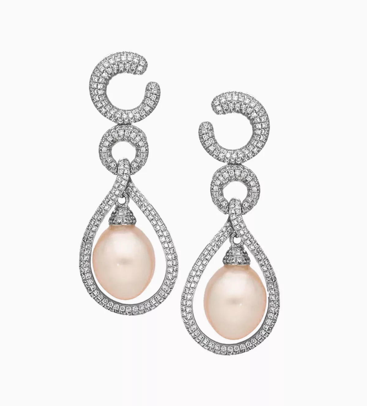 pendientes de oro blanco con diamantes y perlas australianas