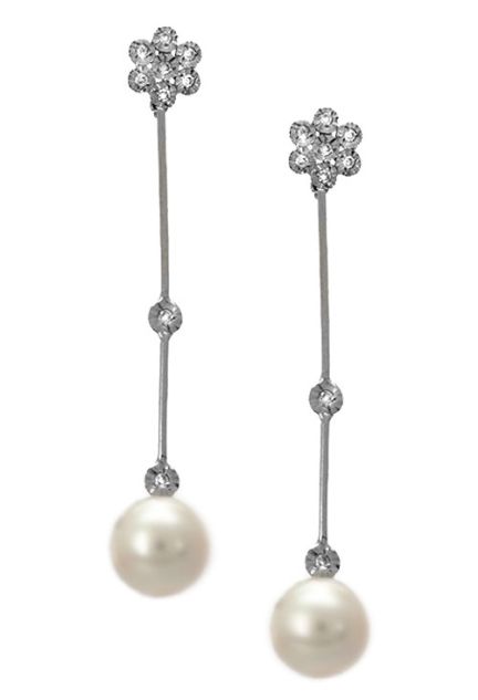 pendientes largos oro blanco 18 ktes con perlas y diamantes vista frontal 100_6581E