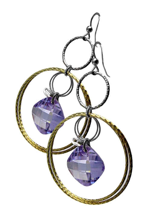 pendientes largos plata bicolor con cuarzos morados 200_135190-M