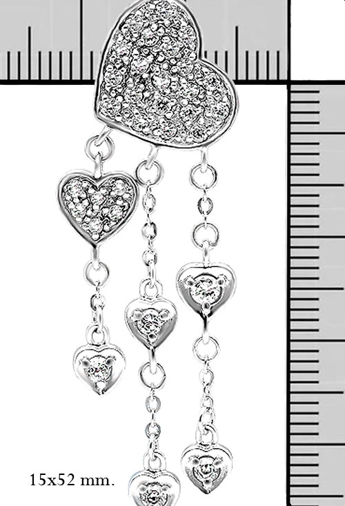 pendientes largos plata de ley con circonitas modelo corazones foto para joyas online toma cuatro 132_08729-P_M