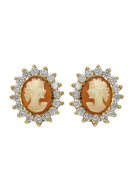pendientes oro amarillo 18 kilates circonita y camafeo precio muy barato vista frontal 005_14-346