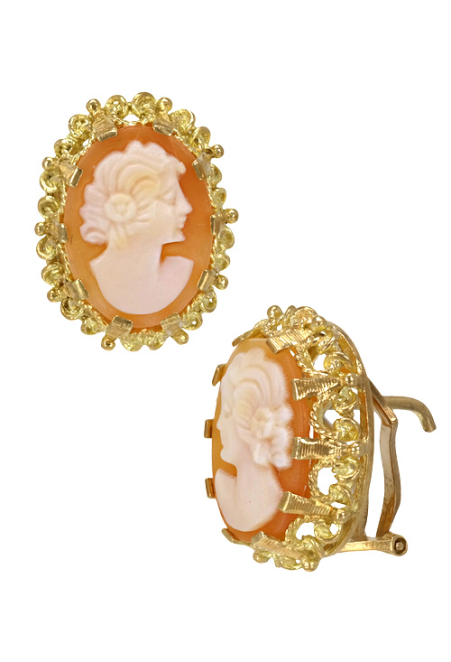 pendientes oro amarillo 18 kilates con camafeo madona vista lateral y frontal precio especial barato joyeria online 036_0202_04