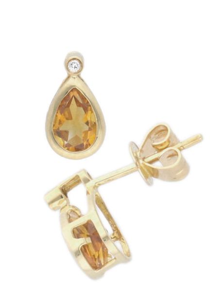 pendientes oro amarillo 18 kilates con citrino talla pera y diamante vista lateral precio especial muy barato para venta en joyeria online 115_00329E-379-C-OA_01