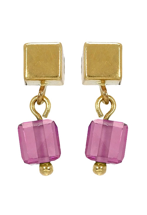 pendientes oro amarillo 18 kilates con cuarzo malva modelo cubos foto frontal precio barato joyeria online 146_K150-1