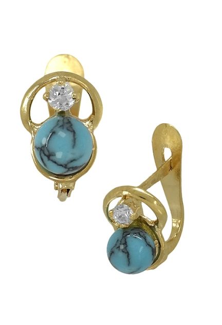 pendientes oro amarillo 18 ktes con circonita y turquesa precio muy barato vista con cierres 146_C330-P