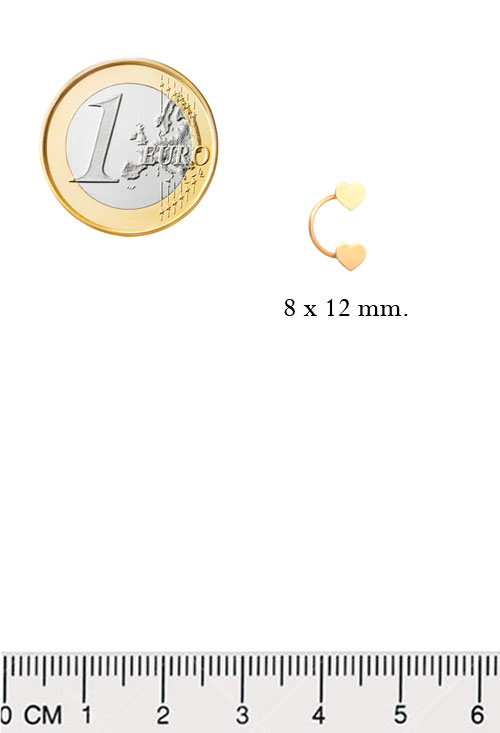 pendientes oro amarillo 18 kilates dos corazones unidos por linea curva con sistemas de presion fotografia para web el rubi joyeros toma medida comparada