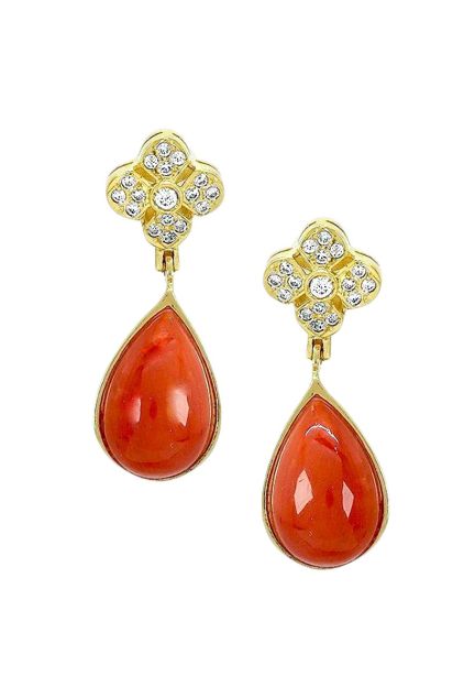 pendientes largos de oro con coral y circonitas foto frontal precio barato joyeria online 146_1285-P-OA