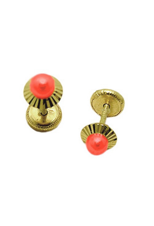 pendientes oro amarillo con coralina para niñas dormilonas tornillo 030_1986-c