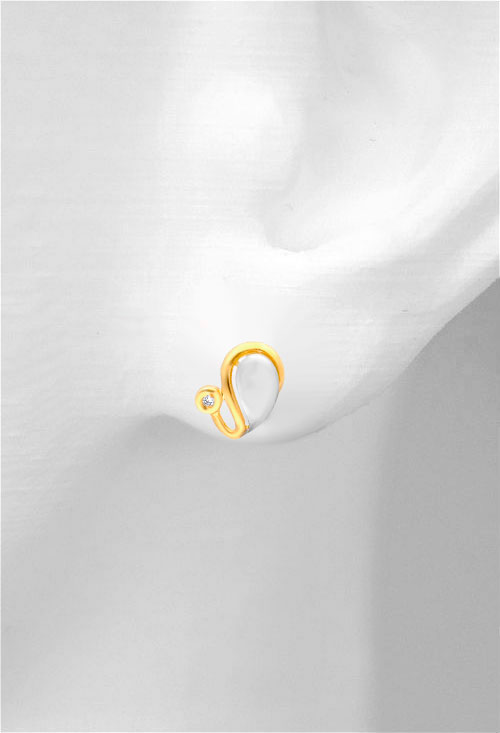 pendientes oro bicolor 18 kilates con diamante foto modelo oreja precio joyas online