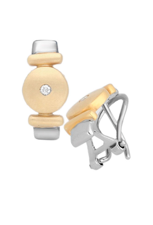 pendientes oro bicolor 18 kilates con diamante sistemas omega precio barato joyeria online foto lateral 083_AURYGEM012_01