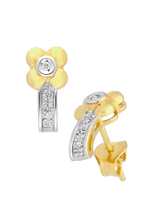 pendientes oro bicolor 18 kilates con diamantes galeria y trebol precio barato en joyeria online foto lateral