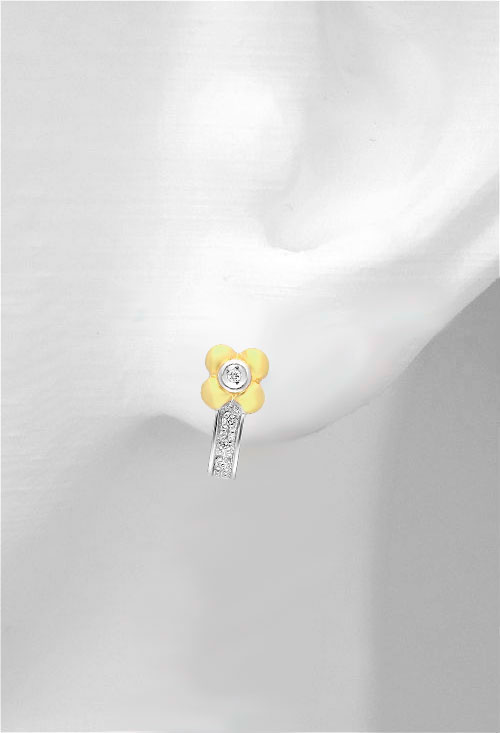 pendientes oro bicolor 18 kilates con diamantes galeria y trebol precio barato en joyeria online foto modelo
