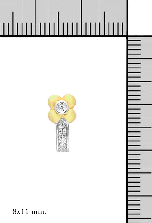 pendientes oro bicolor 18 kilates con diamantes galeria y trebol precio barato en joyeria online foto con medidas