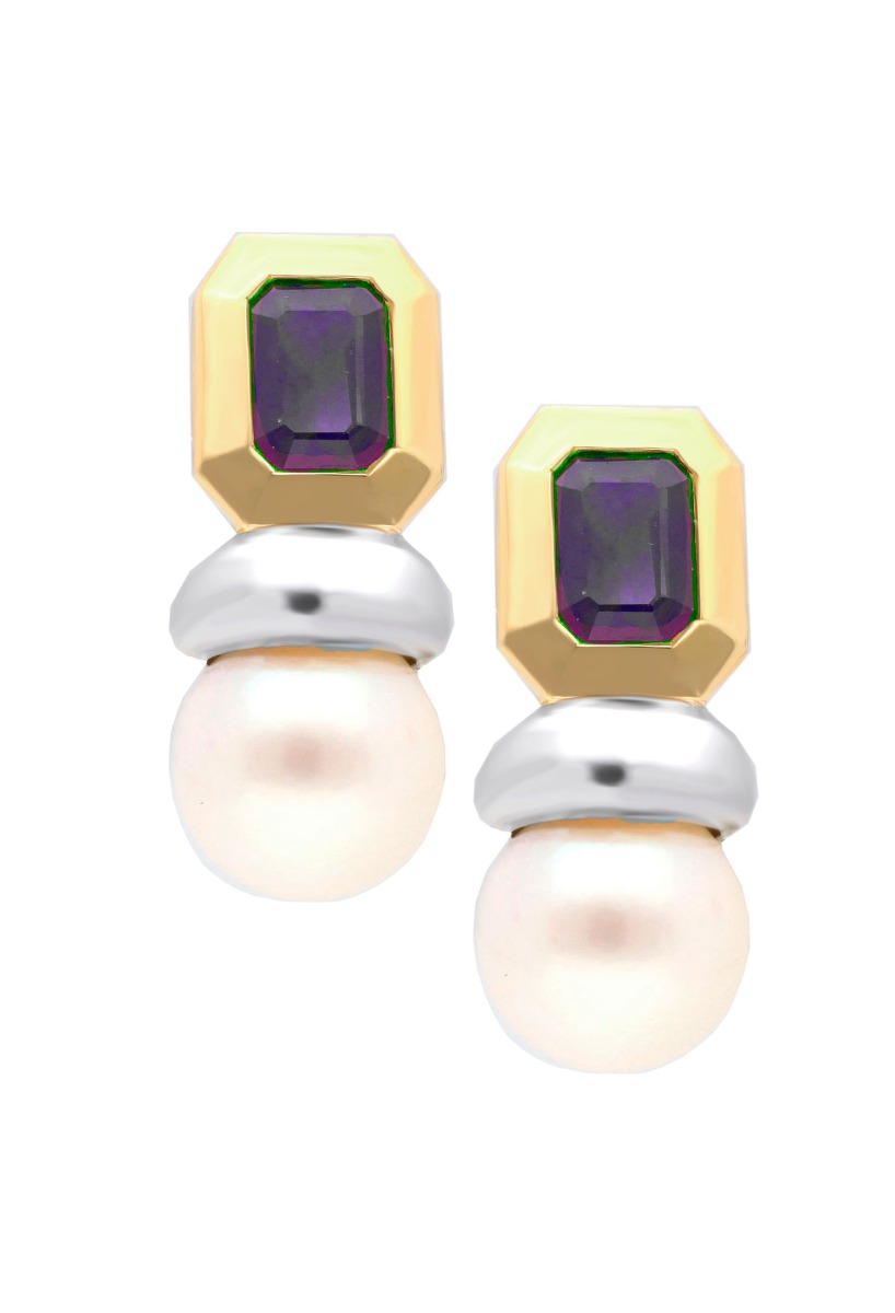 Pendientes oro 1ª ley 750 mmas. (18 k.) aretes con piedras oro bicolor rfcia.083_AURYGEM131