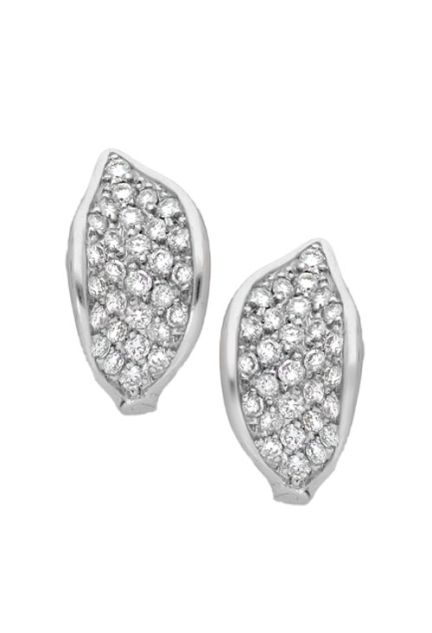 pendientes oro blanco 18 kilates con diamantes diseño forma de hoja precio especial barato en joyeria online foto frontal