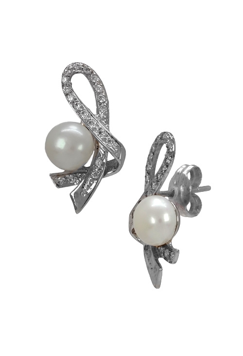 pendientes oro blanco y perla cultivada vista lateral especial para novia 024_2073_01