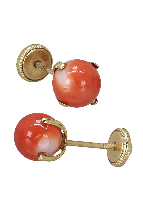 pendientes para bebe coral y oro ley 18 kilates vista completa precio barato joyeria online 197_0258-C_03