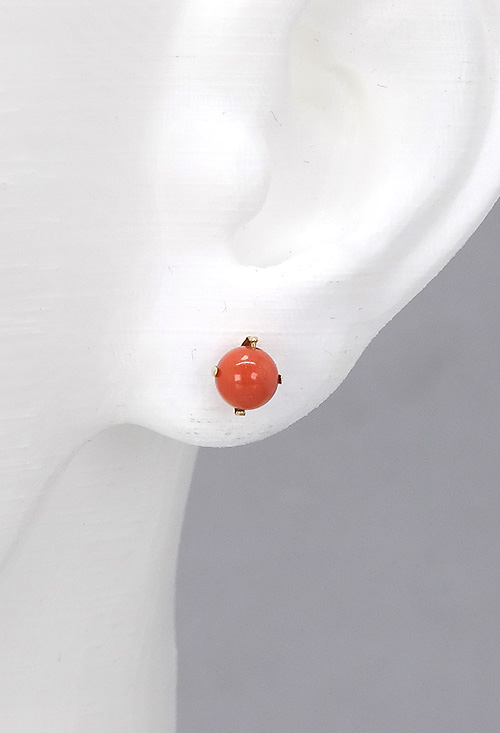 pendientes para bebe coral y oro ley 18 kilates vista frontal precio barato joyeria maniqui oreja 197_0258-C_02