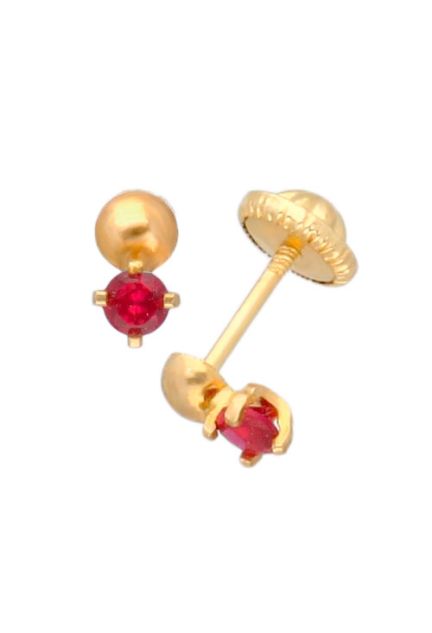 pendientes para bebe oro amarillo 18 kilagtrs color rojizo para nacidas en diciembre foto lateral 030_1895EN_01