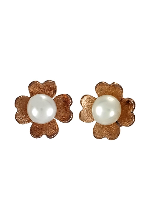 pendientes trebol 4 hojas plata chapada en rosa y perla cultivada vista frontal 200_P001-4R