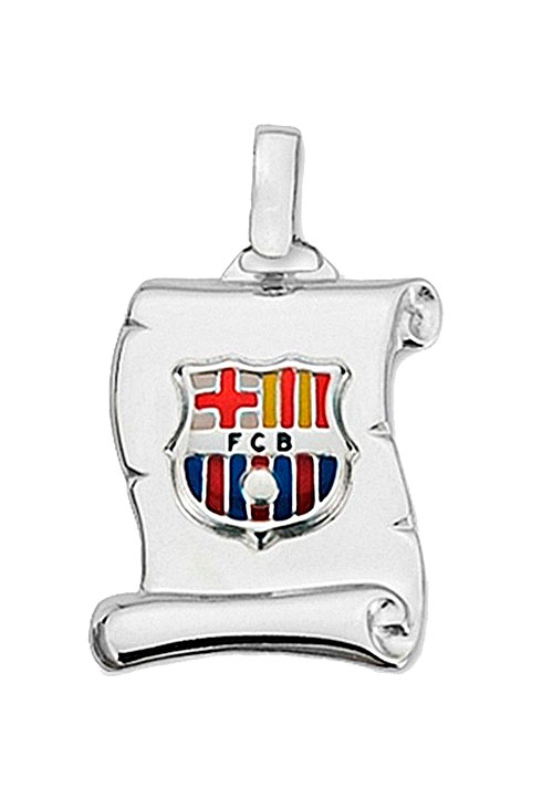 Chapa identidad plata barcelona FBC con forma de pergamino a precios baratos para venta online