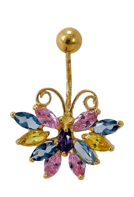 Piercing oro para ombligo mariposa de circonitas colores a precios baratos